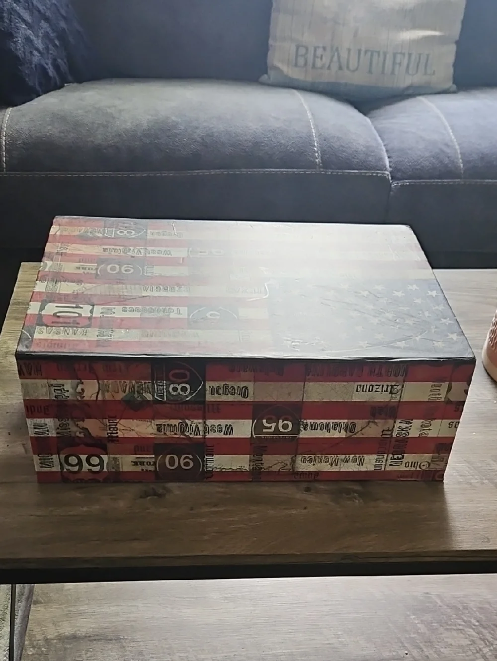 Decorative American Flag Pattern Storage Box - Red, White & Blue